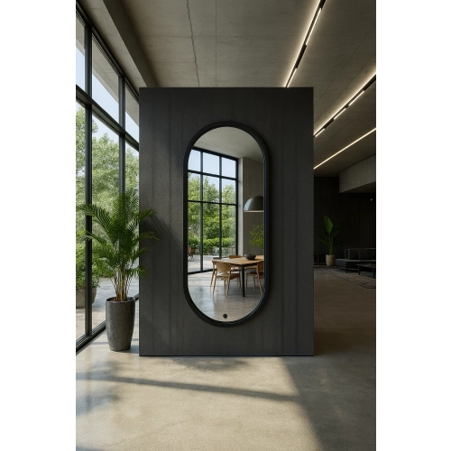 Lustro VELVET OVAL – Owalne Lustro w Matowej Czarnej Ramie MDF do Sypialni, Przedpokoju i Salonu